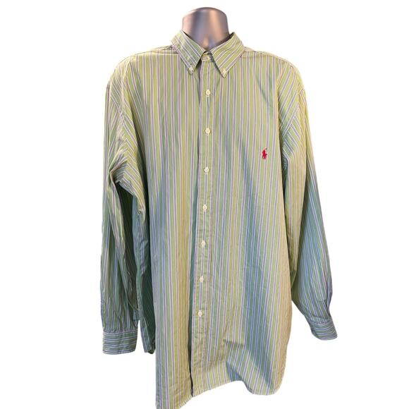 Ralph Lauren Button Down Green Striped Long Sleeve Casual Cotton Size 2XLT - Picture 1 of 10